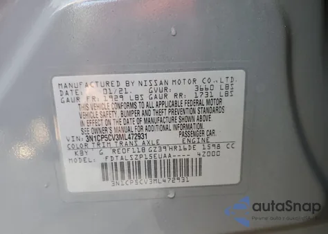 2021 Nissan Kicks Sv from USA, damaged, VIN 3N1CP5CV3ML472931